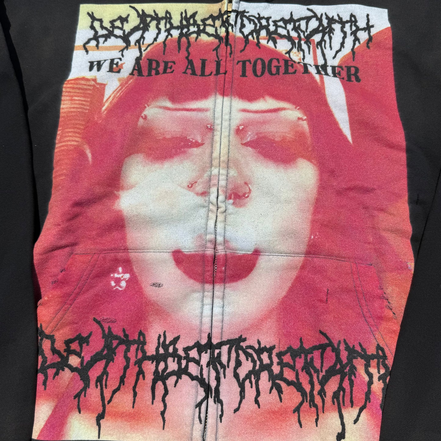 WE ARE ALL TOGETHER- Double Zip Up Vintage Treated Hoodie
