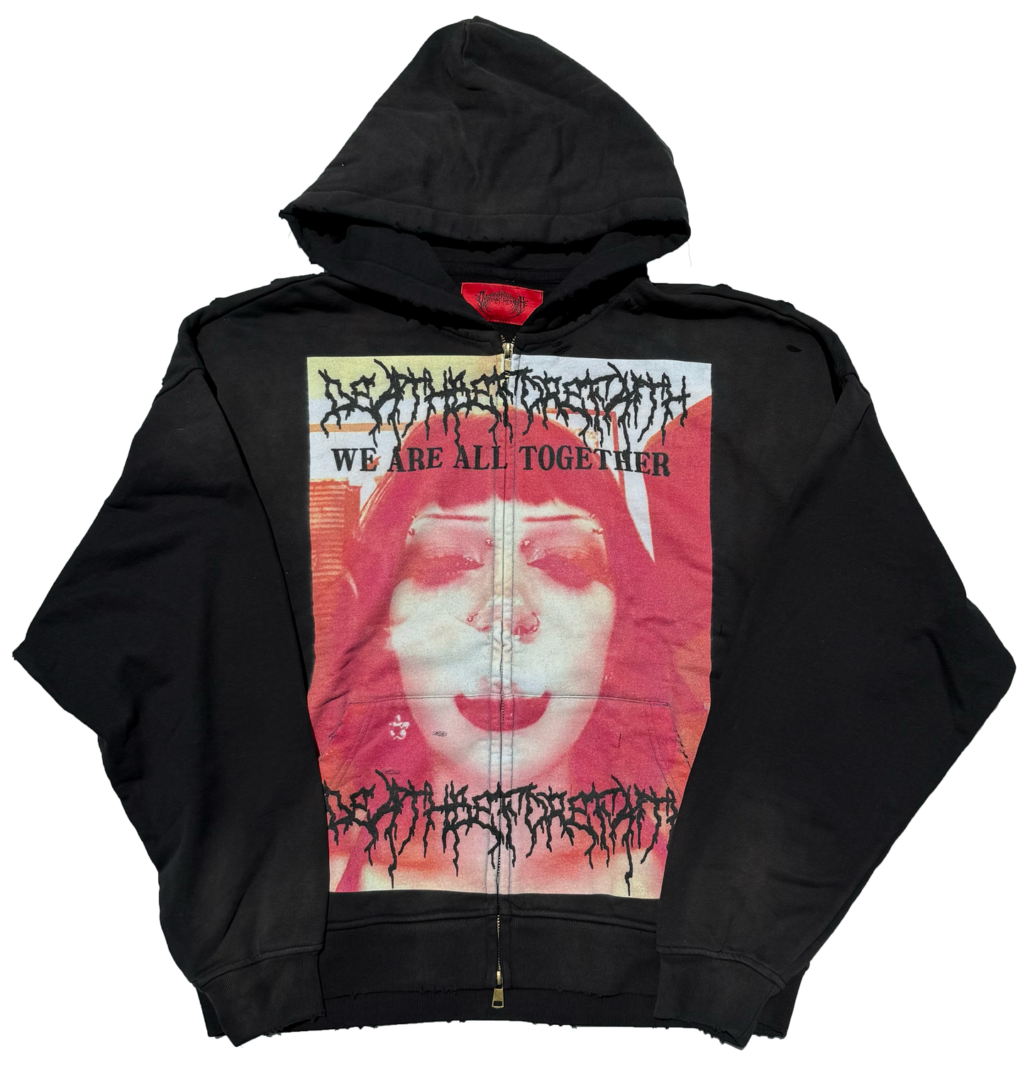 WE ARE ALL TOGETHER- Double Zip Up Vintage Treated Hoodie