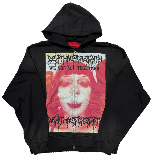 WE ARE ALL TOGETHER- Double Zip Up Vintage Treated Hoodie